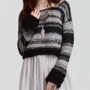 Free People Limbo Knit Crop Alpaca Blend Stripe Multi Brown Women's Size XS